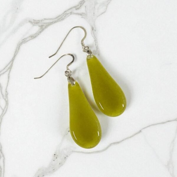 "Lola" Fused Glass Earrings Olive Green