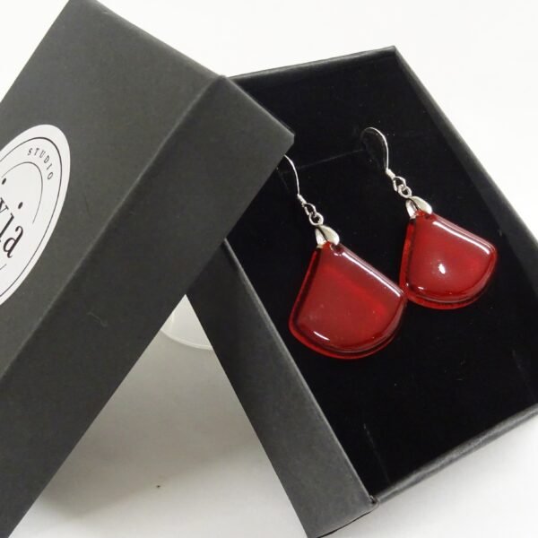 "Lily" Fused Glass Earrings - Red